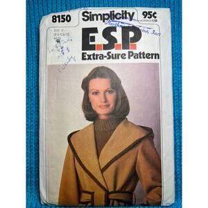 Simplicity Sewing pattern 8150 Coat hood patch pockets 1970s size 8 10 12